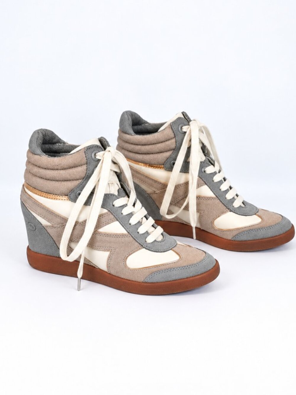 Y2K Wedge Sneakers High Top Suede Leather Hidden Heel Retro Streetwear BRONX